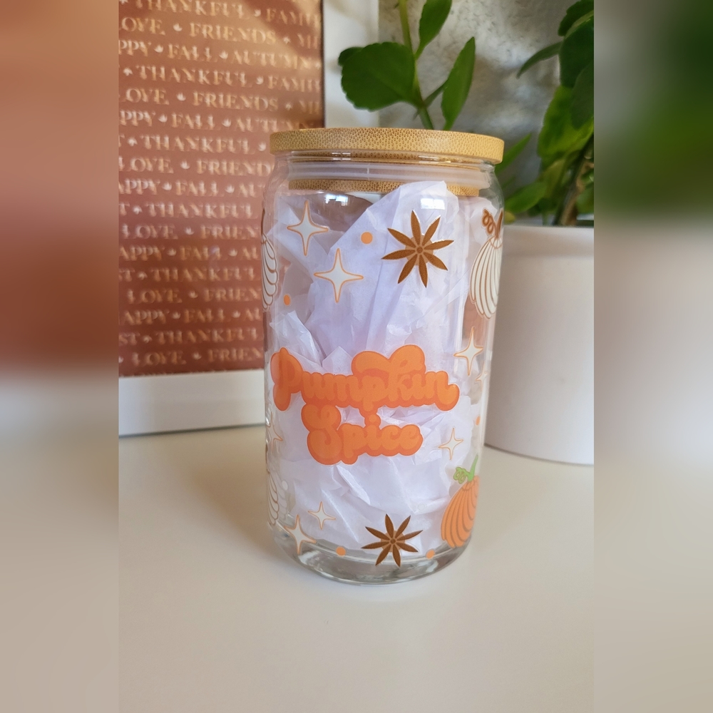 Pumpkin Spice Libbey glass, Beer Can Shaped Drinking Glasses, iced coffee glass